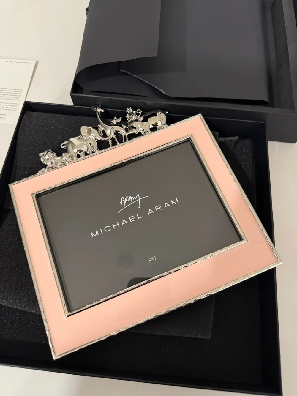 Michael Aram Pink Enamel Frame with Safari Animal Accents